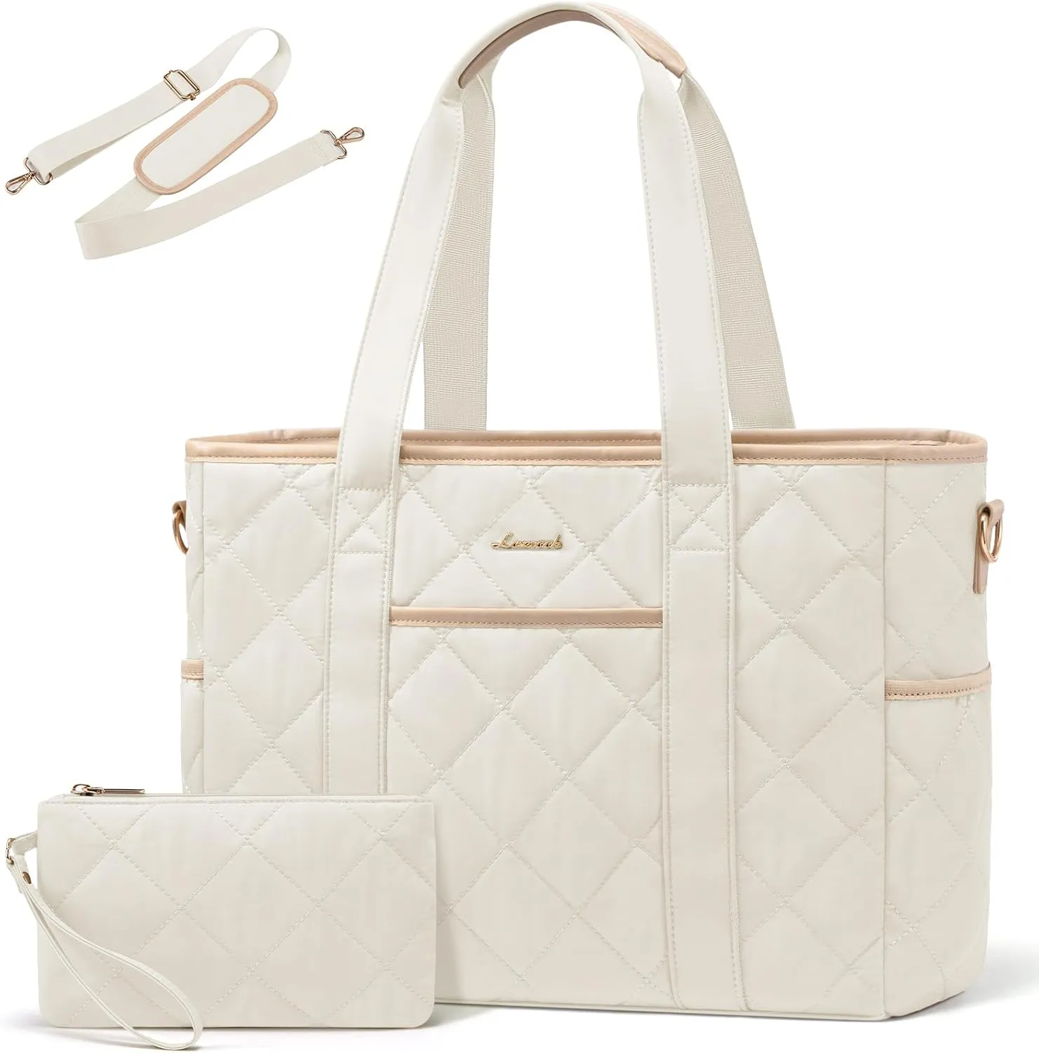 LOVEVOOK Tote Bag for Women, Quilted Puffer 15.6 Inch Laptop Handbag with Zipper, Large Lightweight Shoulder Bag