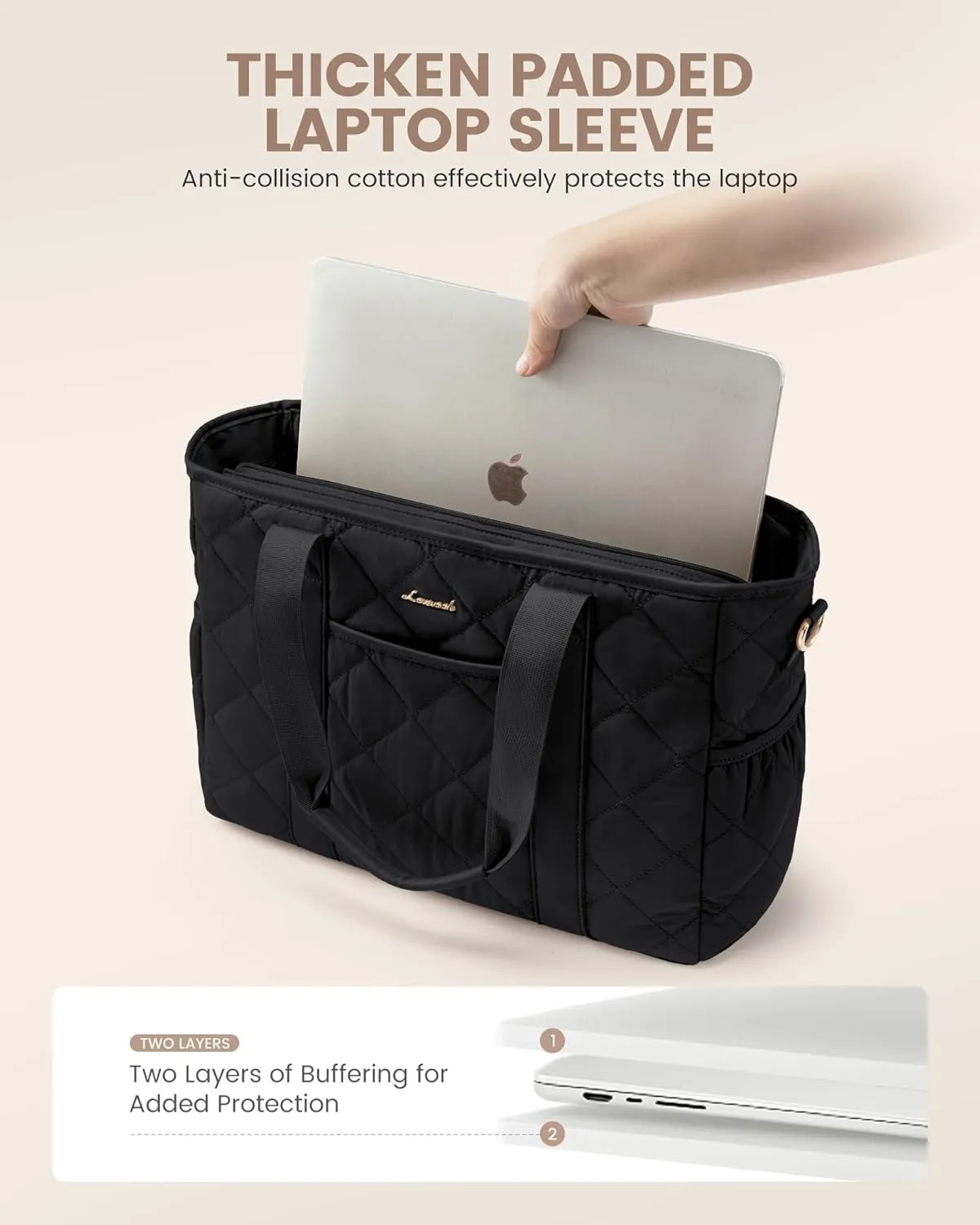 LOVEVOOK Tote Bag for Women, Quilted Puffer 15.6 Inch Laptop Handbag with Zipper, Large Lightweight Shoulder Bag