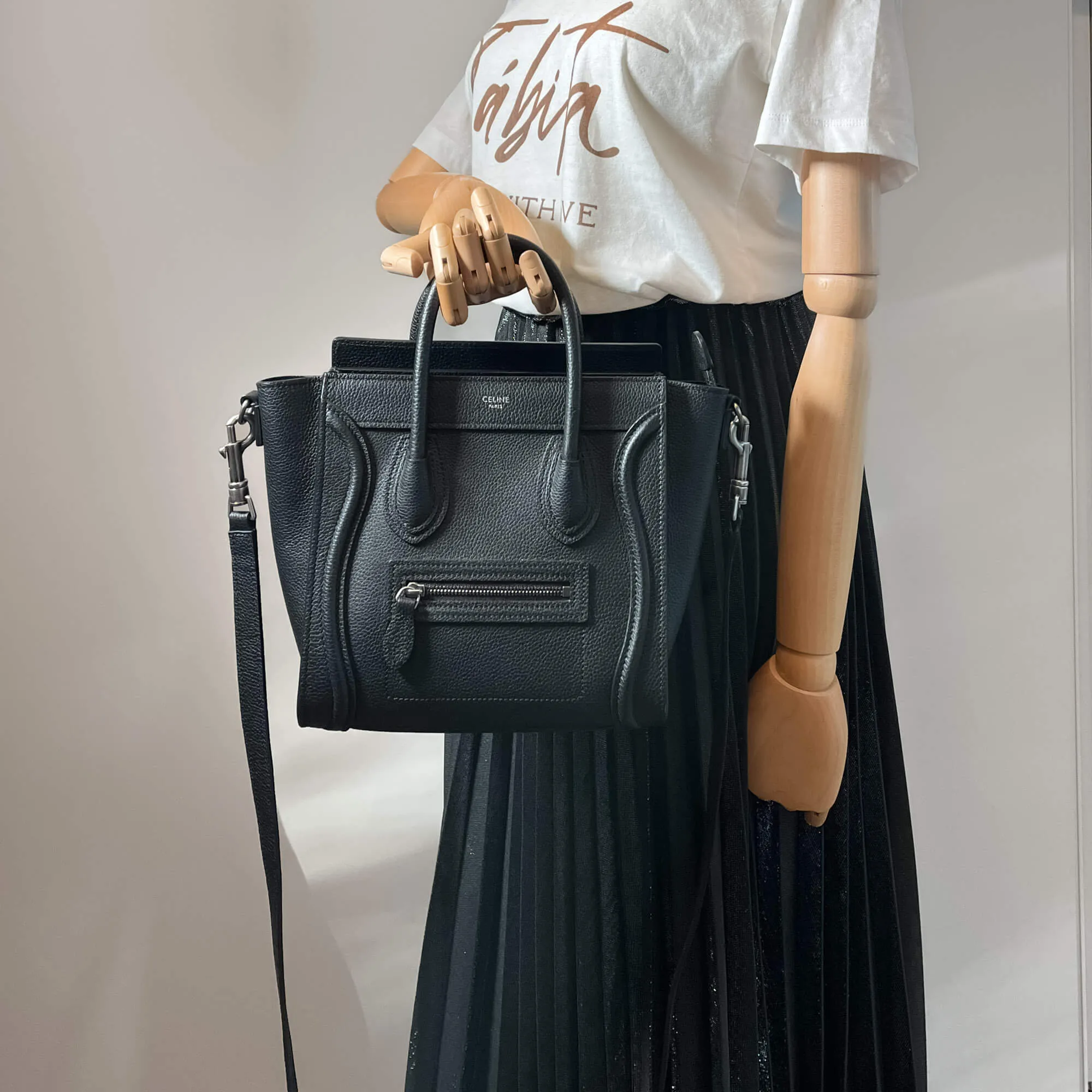 Luggage Nano Leather Tote Bag Black