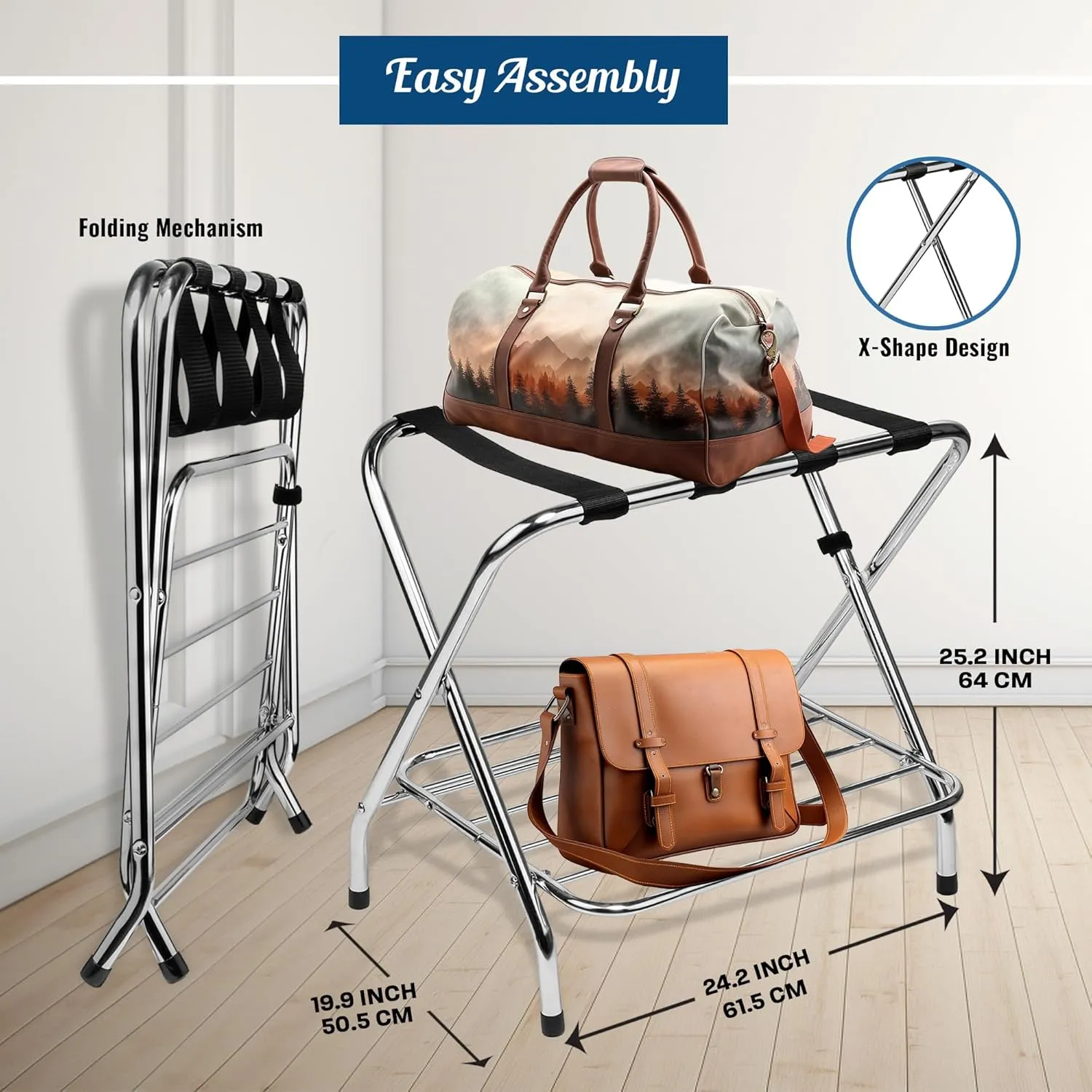 Luggage Rack-Single Tier, Black, Fully Asssembled, Foldable Rack for Guest Room (Double Rack Chrome)