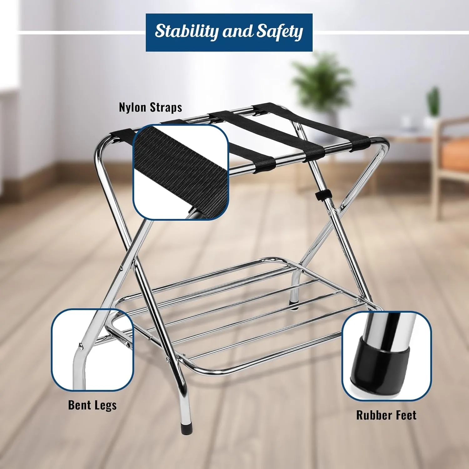 Luggage Rack-Single Tier, Black, Fully Asssembled, Foldable Rack for Guest Room (Double Rack Chrome)