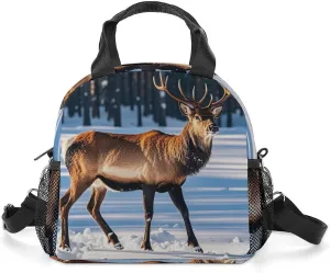 Lunch Bag with Shoulder Strap Insulated Lunch Box Leakproof Lunch Cooler Bag The Footprints by Elk on The Snow Lunch Tote Bag for Women Men Reusable Lunchbox for Work Picnic Beach