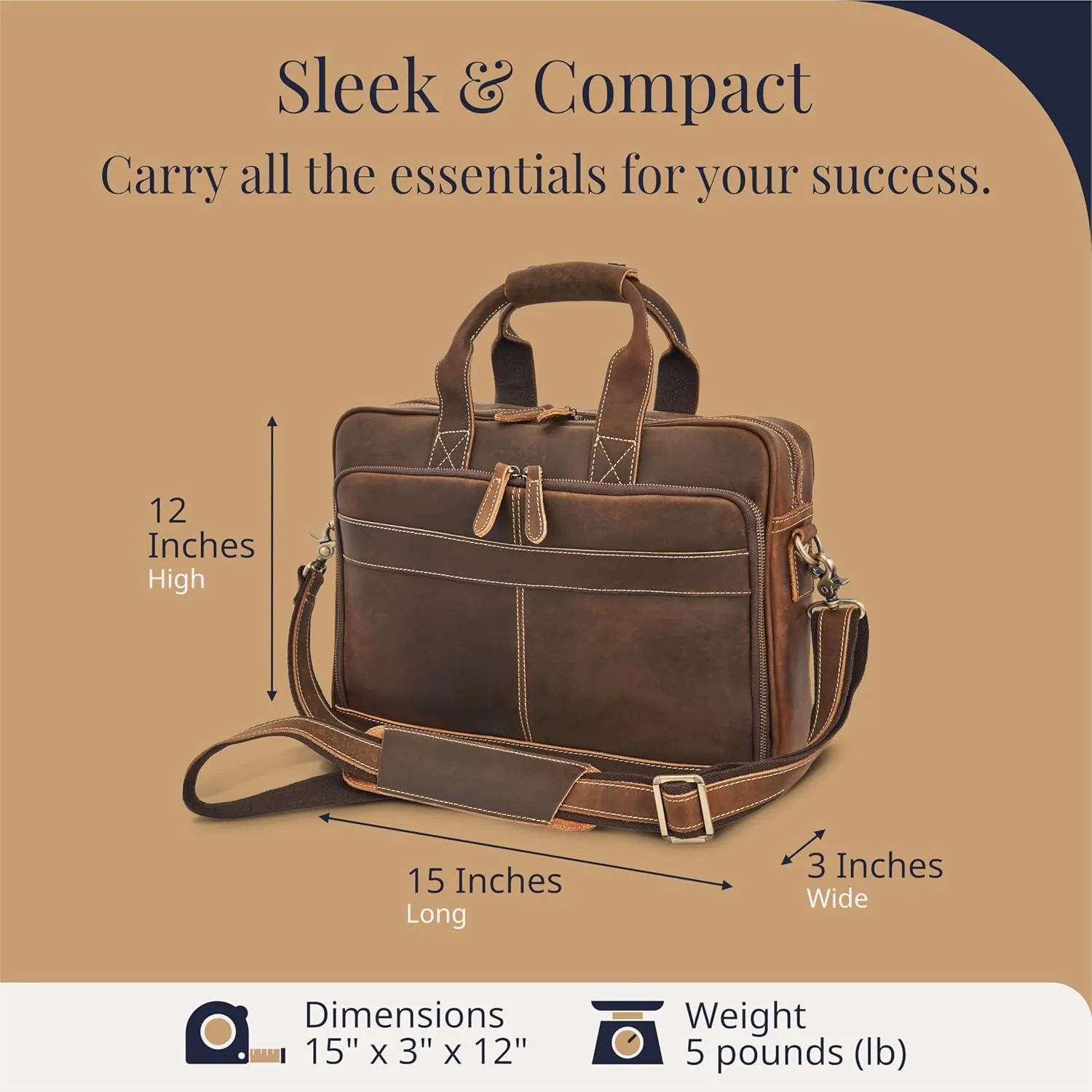 Luxorro Full-Grain Leather Briefcase for Men - Laptop Bag with Leather Computer Compartment