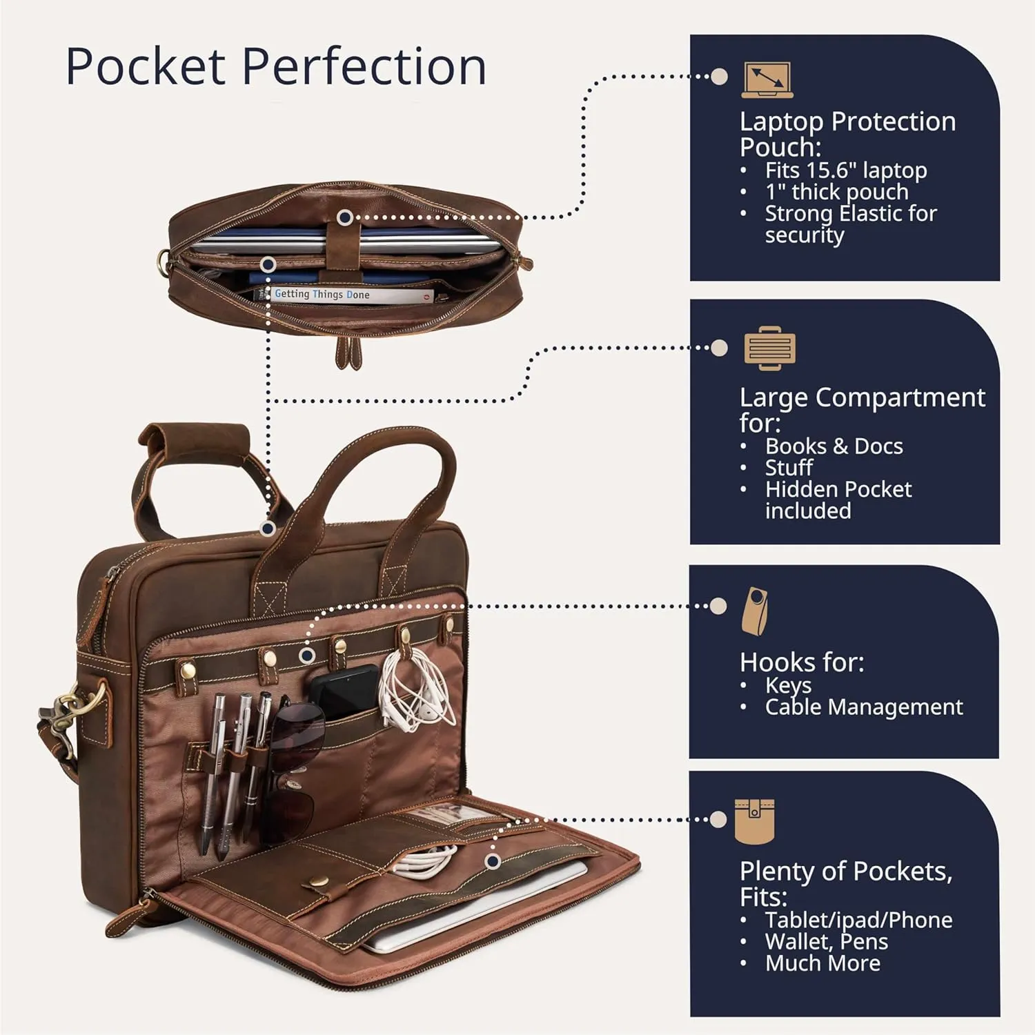 Luxorro Full-Grain Leather Briefcase for Men - Laptop Bag with Leather Computer Compartment