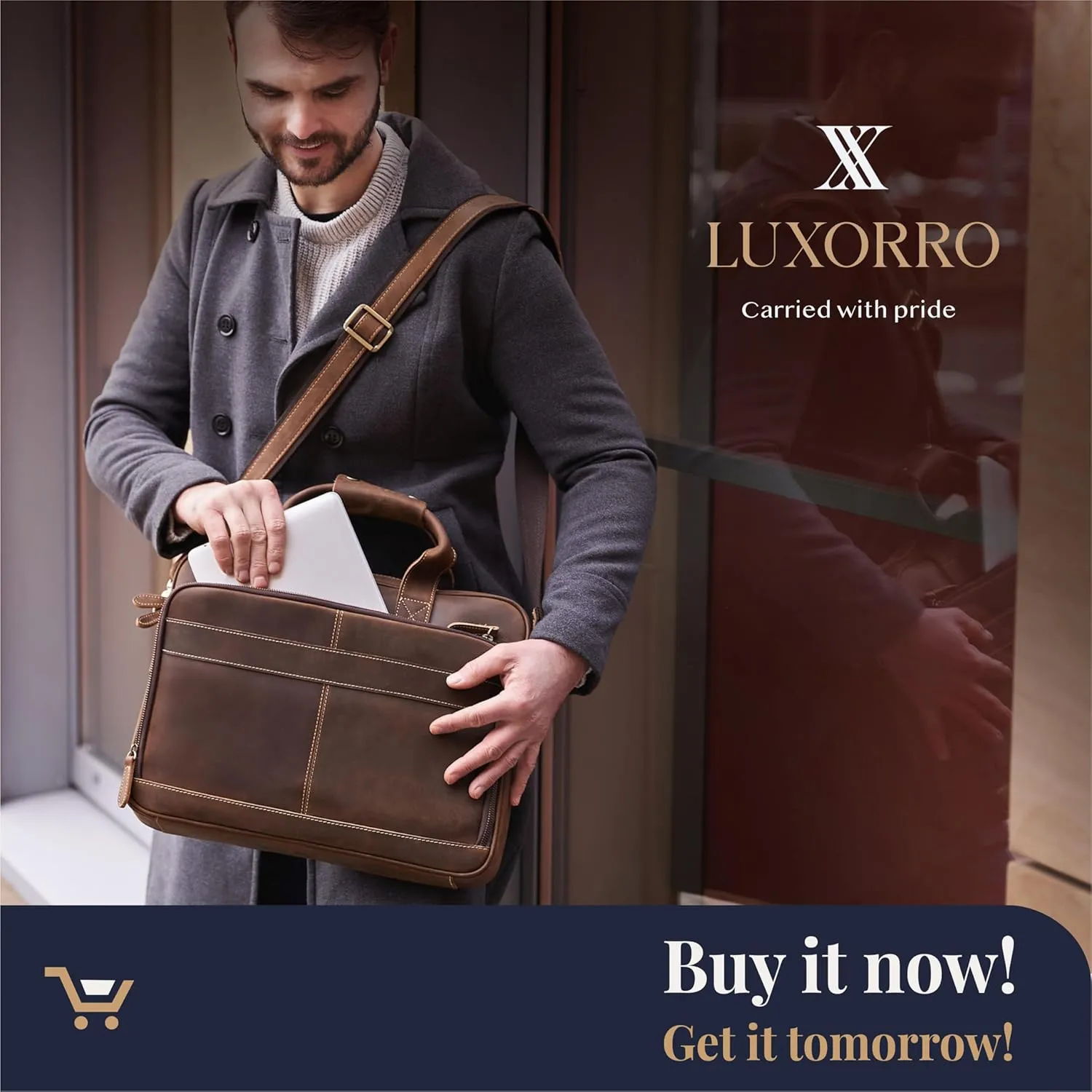 Luxorro Full-Grain Leather Briefcase for Men - Laptop Bag with Leather Computer Compartment