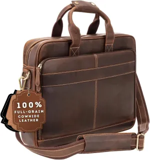 Luxorro Full-Grain Leather Briefcase for Men - Laptop Bag with Leather Computer Compartment
