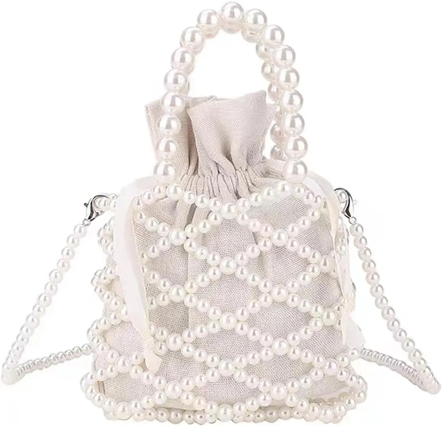 Luxury Pearl Bag Chain Bag Purse Evening Bags, Artificial Pearl Clutch Handmade Bags for Party Wedding Bridal Travel 10