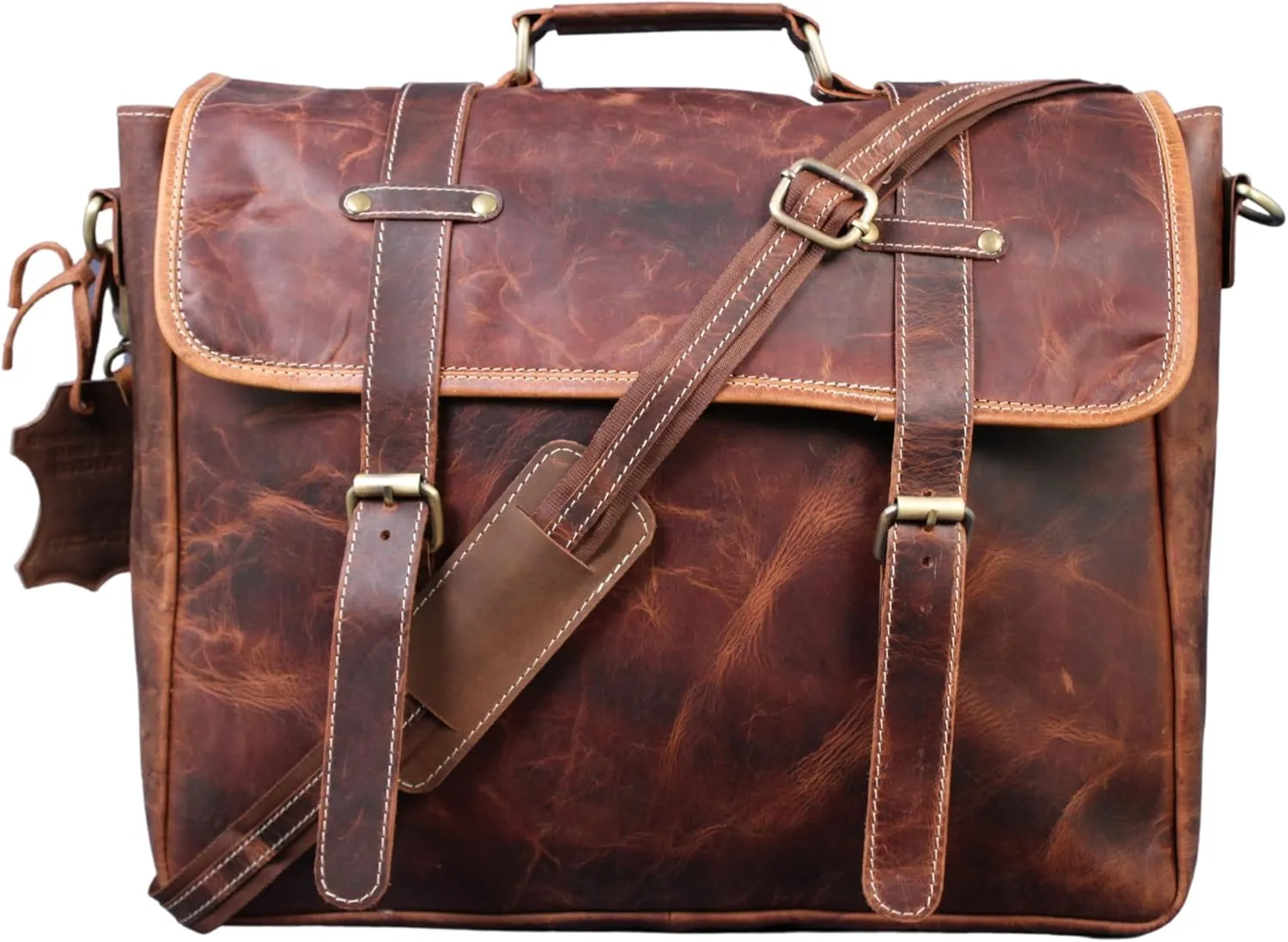 Madosh Genuine Leather Briefcase Laptop Shoulder Bag Brown Handcraft Crossbody Bag Office Handbag Messenger Bussiness Taverl Bag
