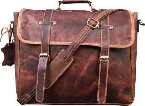 Madosh Genuine Leather Briefcase Laptop Shoulder Bag Brown Handcraft Crossbody Bag Office Handbag Messenger Bussiness Taverl Bag