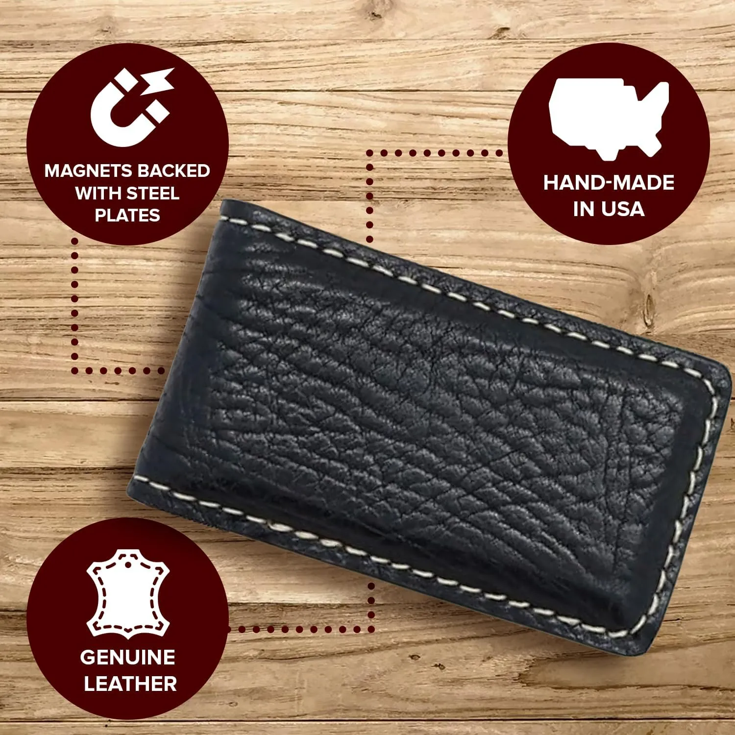Magnetic Money Clip for Men Genuine Leather Money Clip for Men with 2 Strong Shielded Magnets | Minimalist, Slim Money Clip Holds 12 to 15 Bills