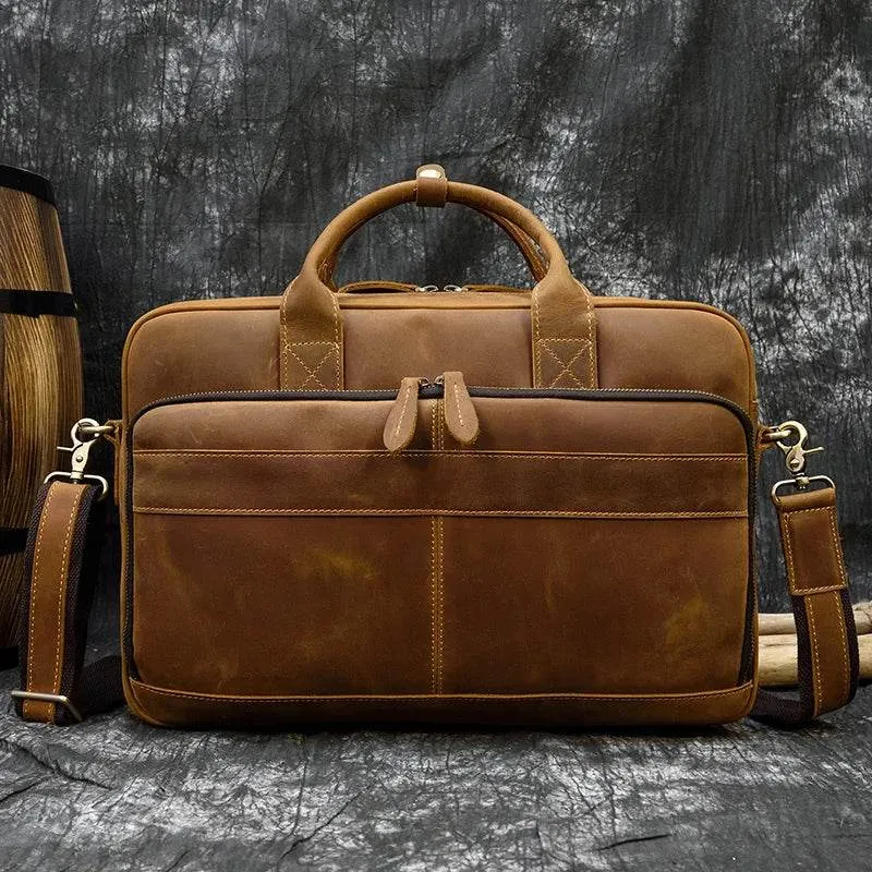 MAHEU Retro Laptop Briefcase Bag Genuine Leather Handbags Casual 15.6 Pad Bag Daily Working Tote Bags for documents