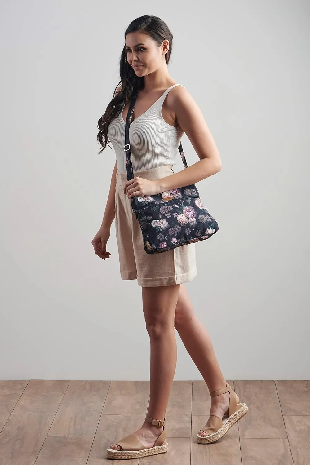 Maison d' Hermine Cross Body Bag Cotton Adjustable Shoulder Strap Hand Bag Tote purse with Zippered & Slip Pockets