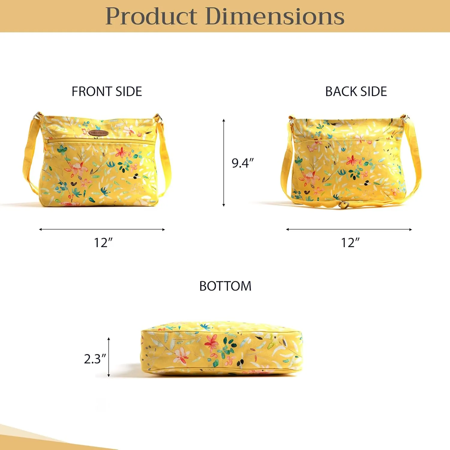 Maison d' Hermine Cross Body Bag Cotton Adjustable Shoulder Strap Hand Bag Tote purse with Zippered & Slip Pockets