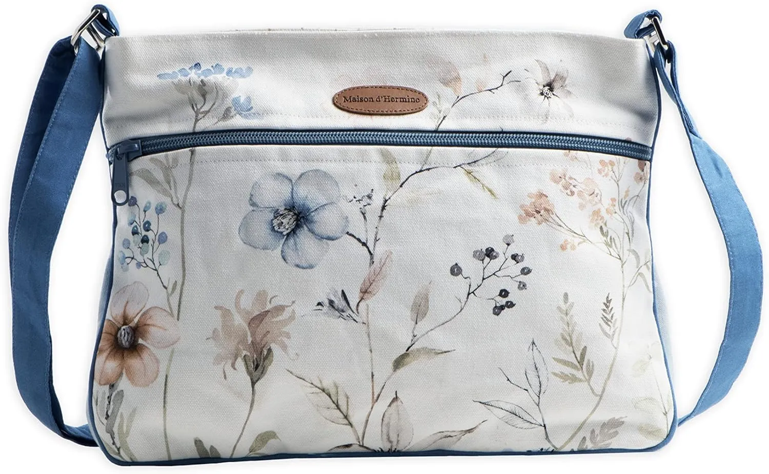 Maison d' Hermine Cross Body Bag Cotton Adjustable Shoulder Strap Hand Bag Tote purse with Zippered & Slip Pockets