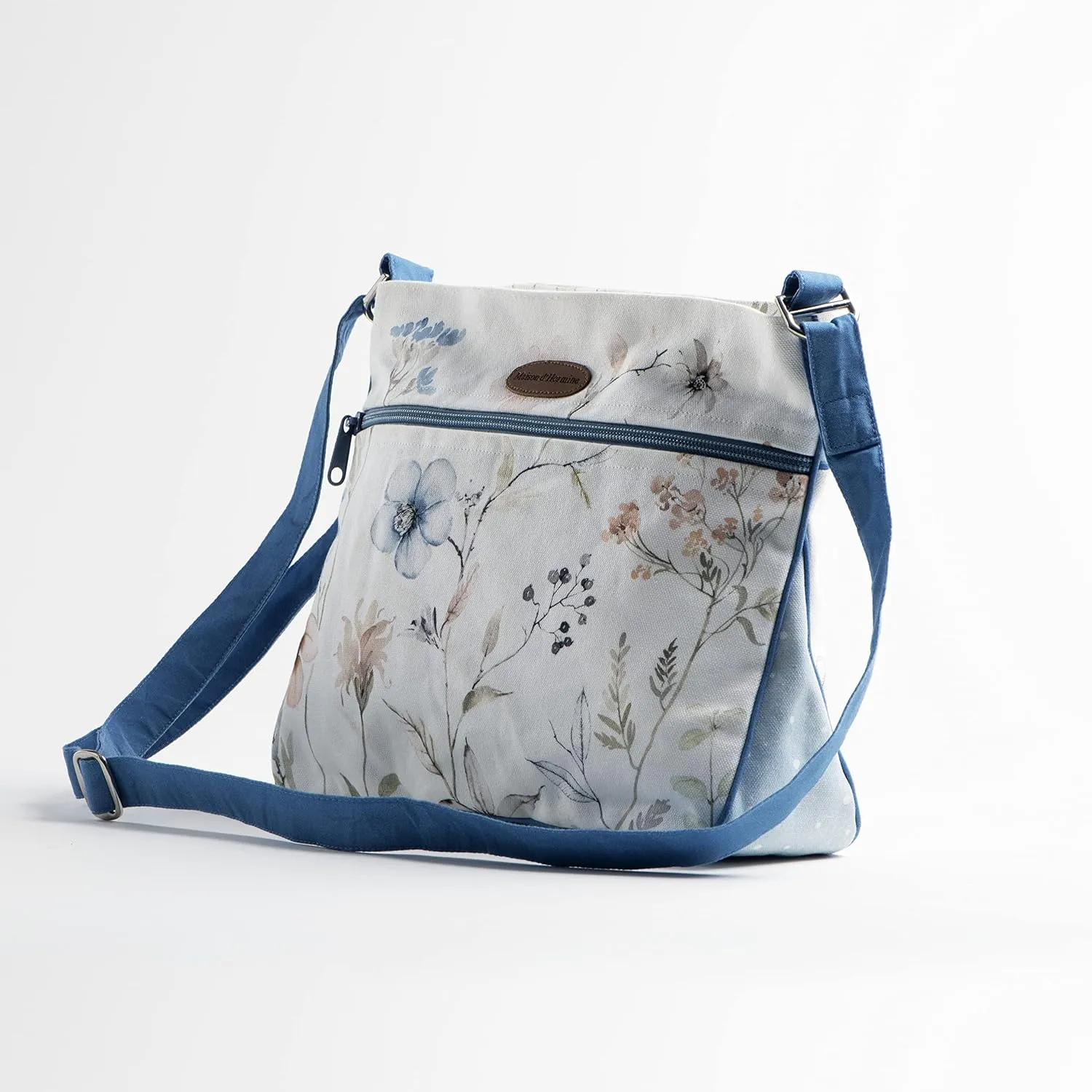 Maison d' Hermine Cross Body Bag Cotton Adjustable Shoulder Strap Hand Bag Tote purse with Zippered & Slip Pockets