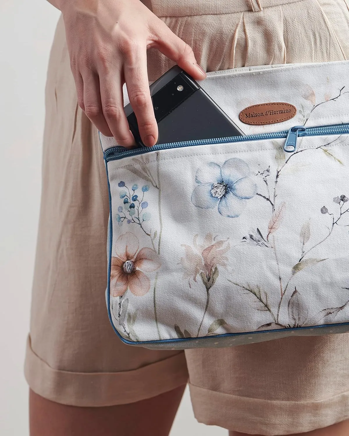 Maison d' Hermine Cross Body Bag Cotton Adjustable Shoulder Strap Hand Bag Tote purse with Zippered & Slip Pockets