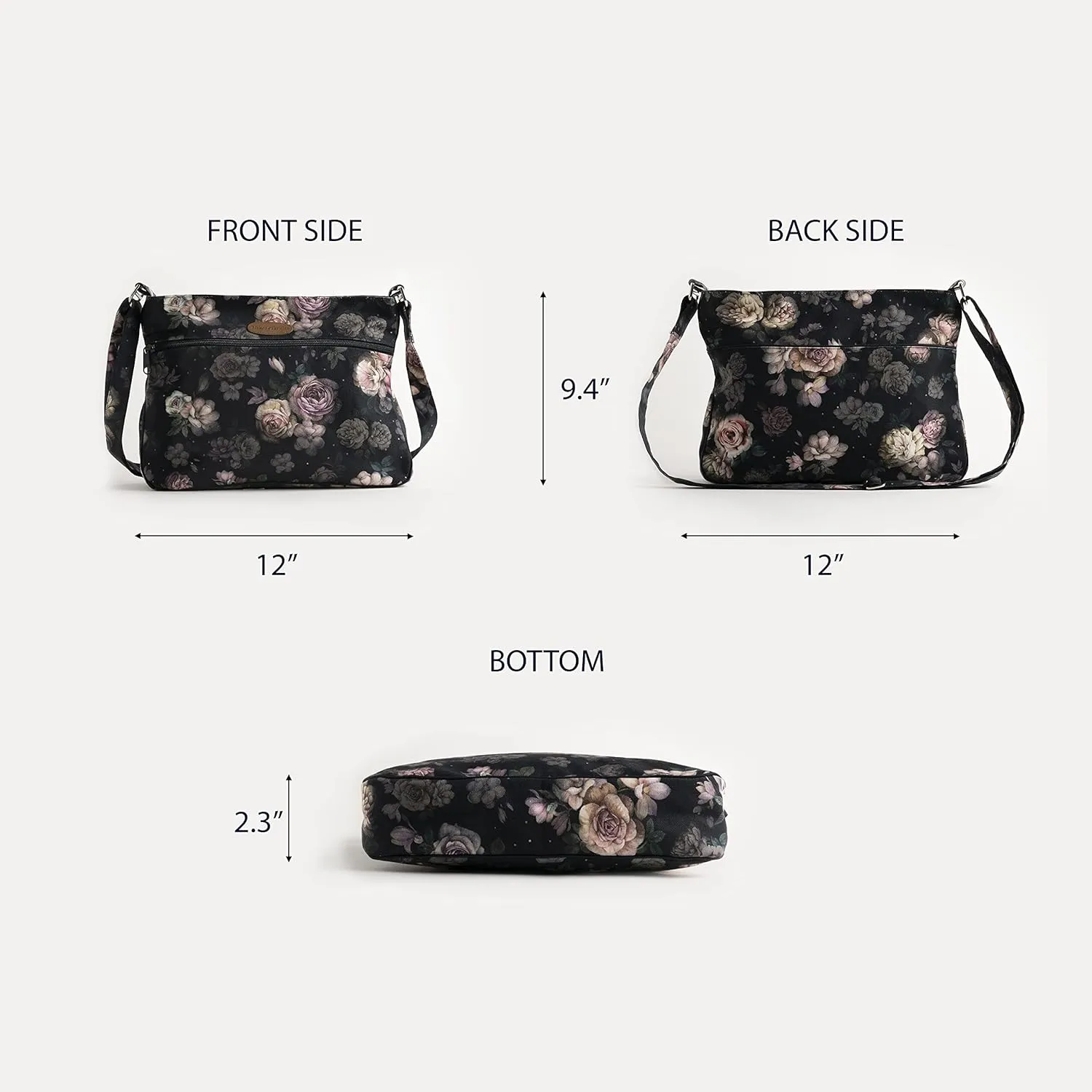 Maison d' Hermine Cross Body Bag Cotton Adjustable Shoulder Strap Hand Bag Tote purse with Zippered & Slip Pockets