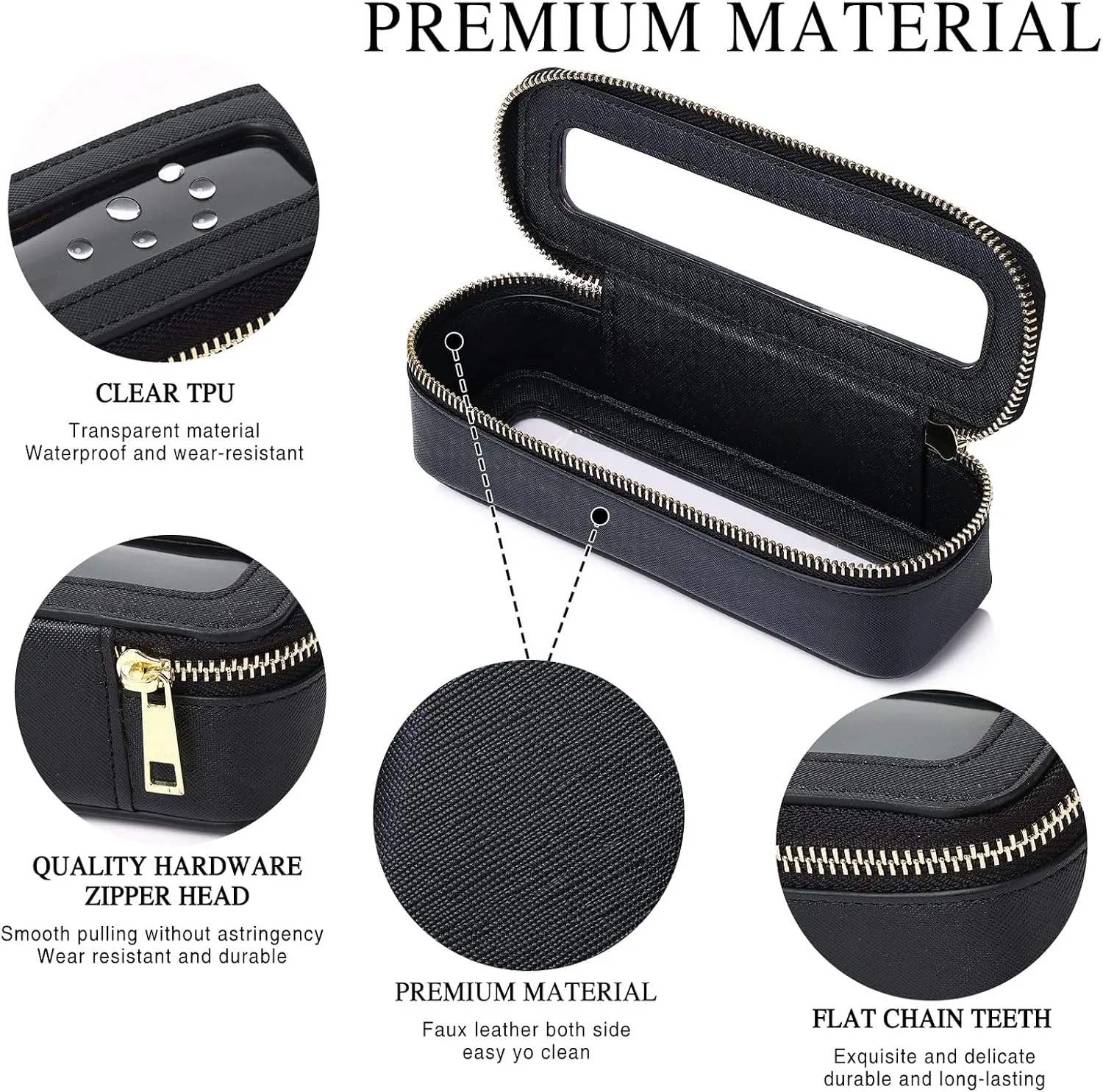 Makeup Brush Bag Slim Clear Makeup Bag Transparent Travel Cosmetic Case & Toiletry Bag with Zipper Small Beatuy Makeup Bag Purse Organizer for Women (Black, SLIM)