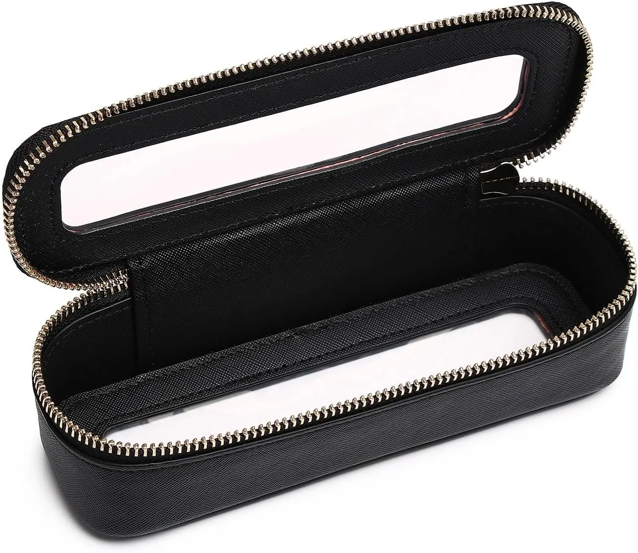 Makeup Brush Bag Slim Clear Makeup Bag Transparent Travel Cosmetic Case & Toiletry Bag with Zipper Small Beatuy Makeup Bag Purse Organizer for Women (Black, SLIM)