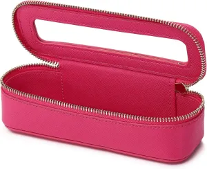 Makeup Brush Bag Slim Clear Makeup Bag Travel Cosmetic Case and Brush Holder Waterproof Toiletry Makeup Bag with Zipper Purse Organizer for Women (Fuxia, Slim)