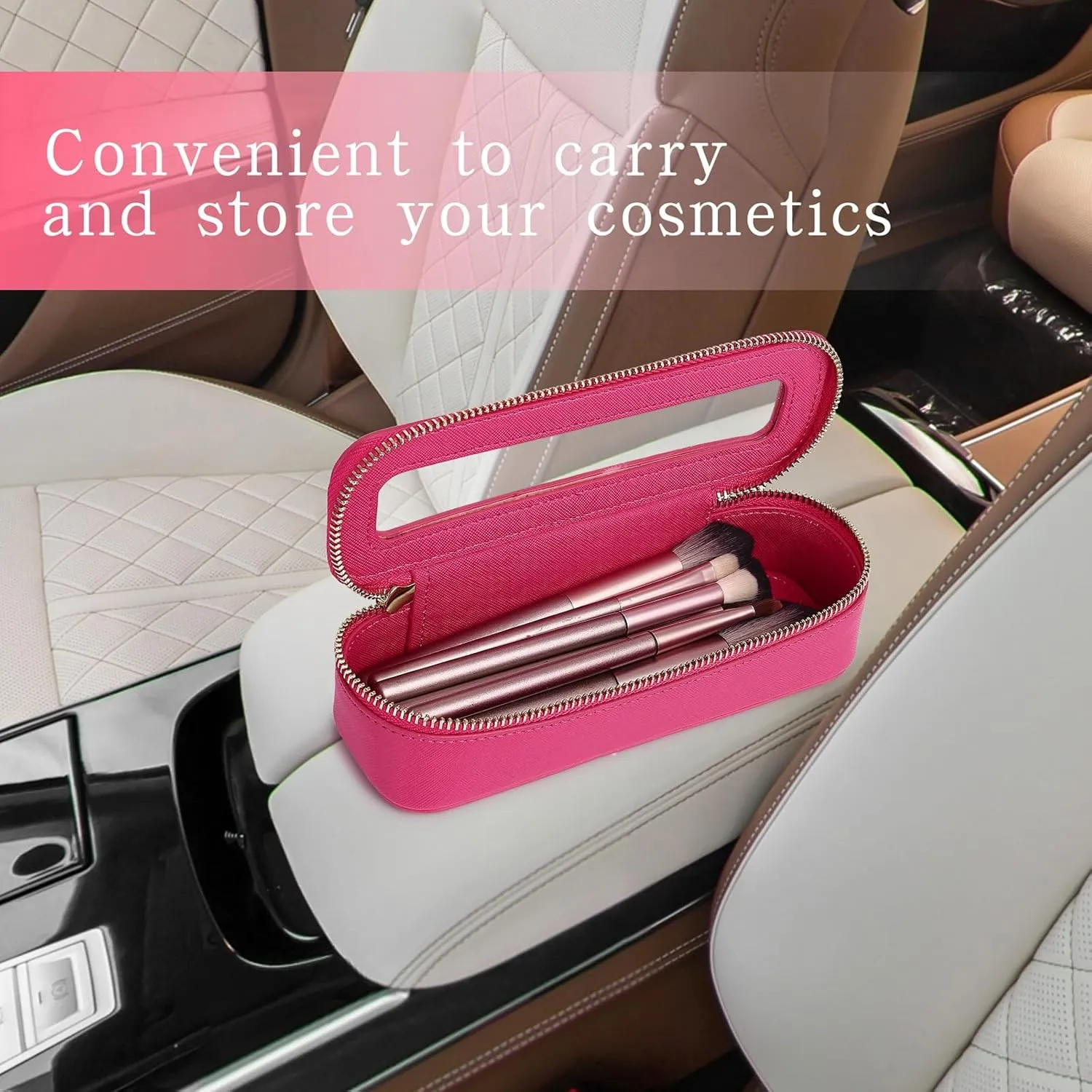 Makeup Brush Bag Slim Clear Makeup Bag Travel Cosmetic Case and Brush Holder Waterproof Toiletry Makeup Bag with Zipper Purse Organizer for Women (Fuxia, Slim)