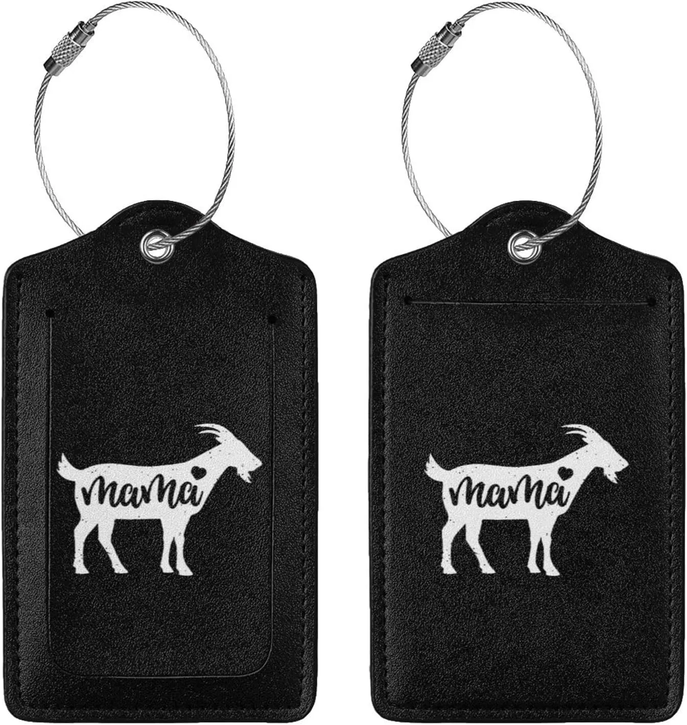 Mama Goat Leather Baggage Bag Luggage Tags with Stainless Steel Loop and Privacy Cover