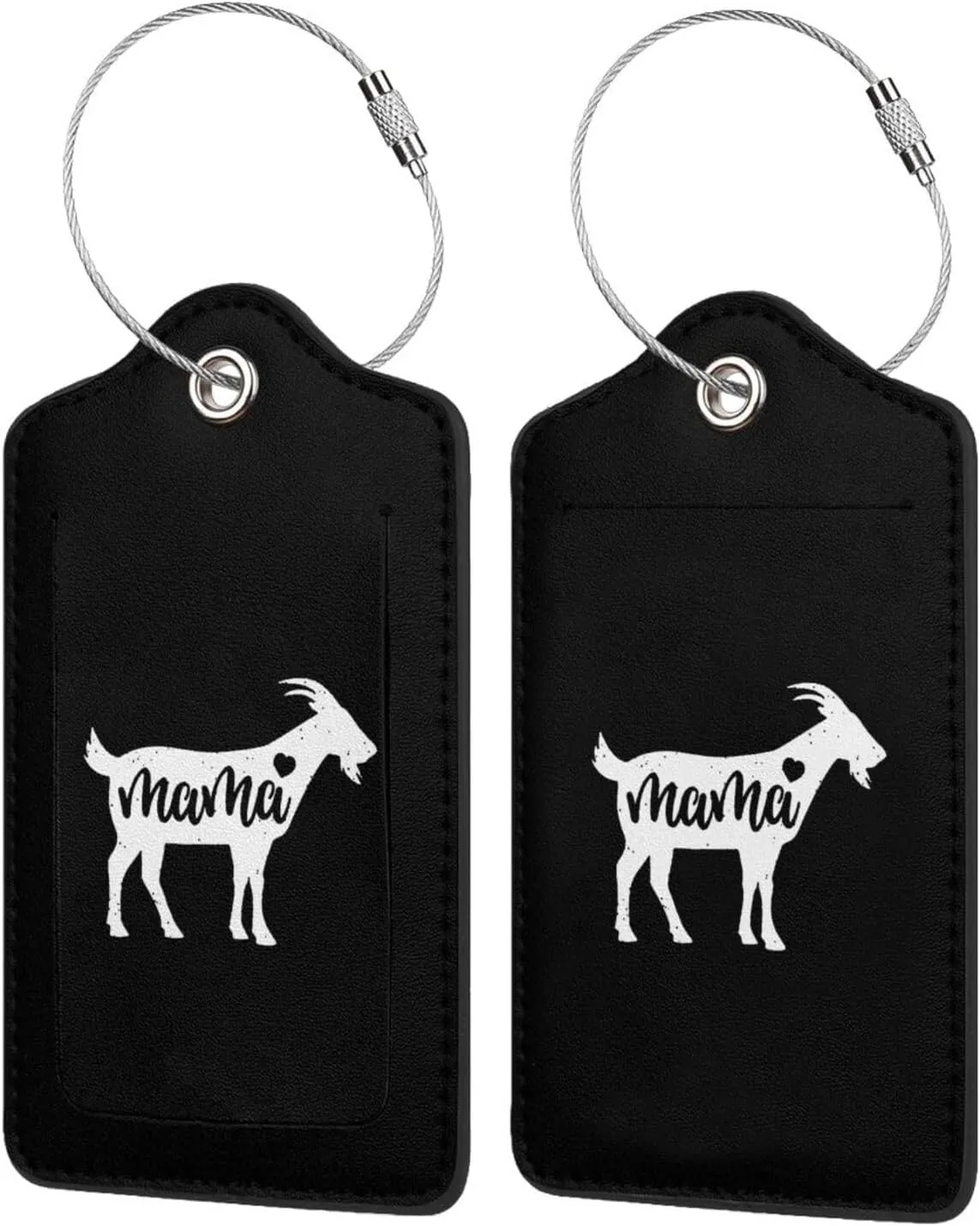 Mama Goat Leather Baggage Bag Luggage Tags with Stainless Steel Loop and Privacy Cover