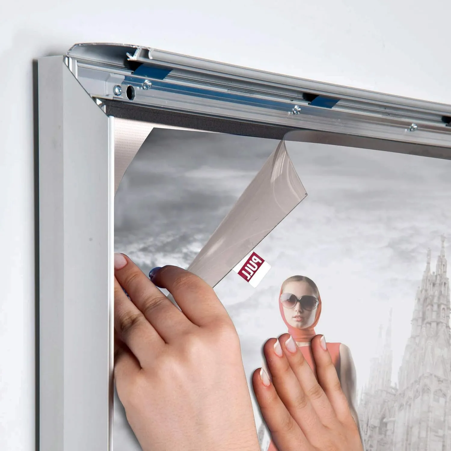 M&T Displays Lockable Weatherproof Smart Ledbox 1.38" Aluminum Profile Silver Snap Frame 30x40 inch Single Sided Document Brochure Sign Holder Front Loading Portrait Landscape