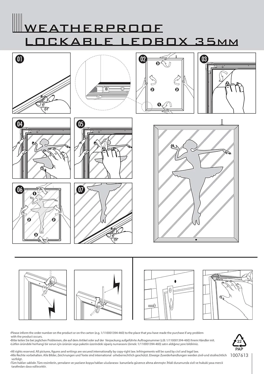 M&T Displays Lockable Weatherproof Smart Ledbox 1.38" Aluminum Profile Silver Snap Frame 30x40 inch Single Sided Document Brochure Sign Holder Front Loading Portrait Landscape