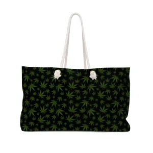 Marijuana-Black with Green Pot Leaf Trendy Oversized Weekender Tote