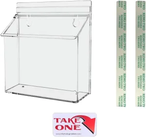 Marketing Holders Outdoor Brochure Holder with Lid Take One Sticker and Adhesive Strips Holds 7.5" x 5.5" Printed Materials Postcards Display Box Wall Mount Clear Acrylic Organizer