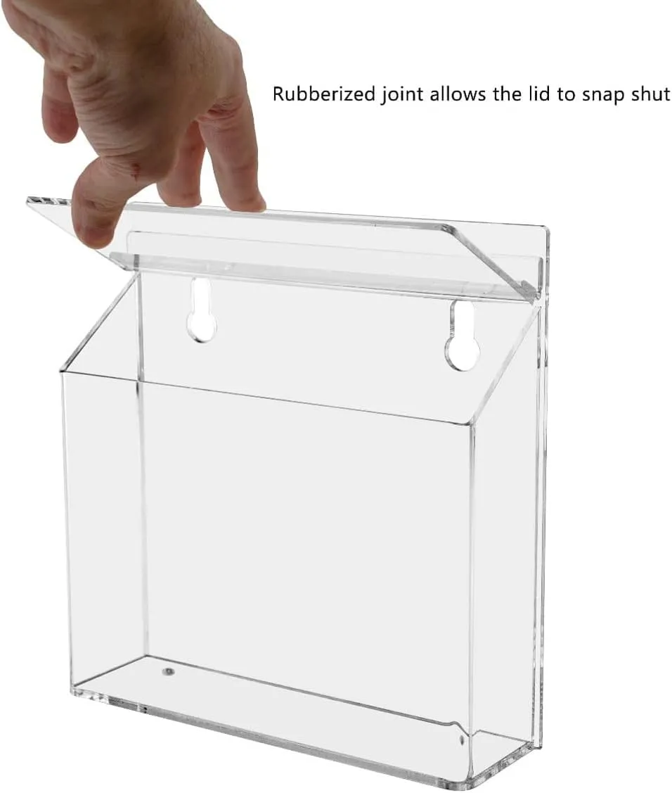 Marketing Holders Outdoor Brochure Holder with Lid Take One Sticker and Adhesive Strips Holds 7.5" x 5.5" Printed Materials Postcards Display Box Wall Mount Clear Acrylic Organizer