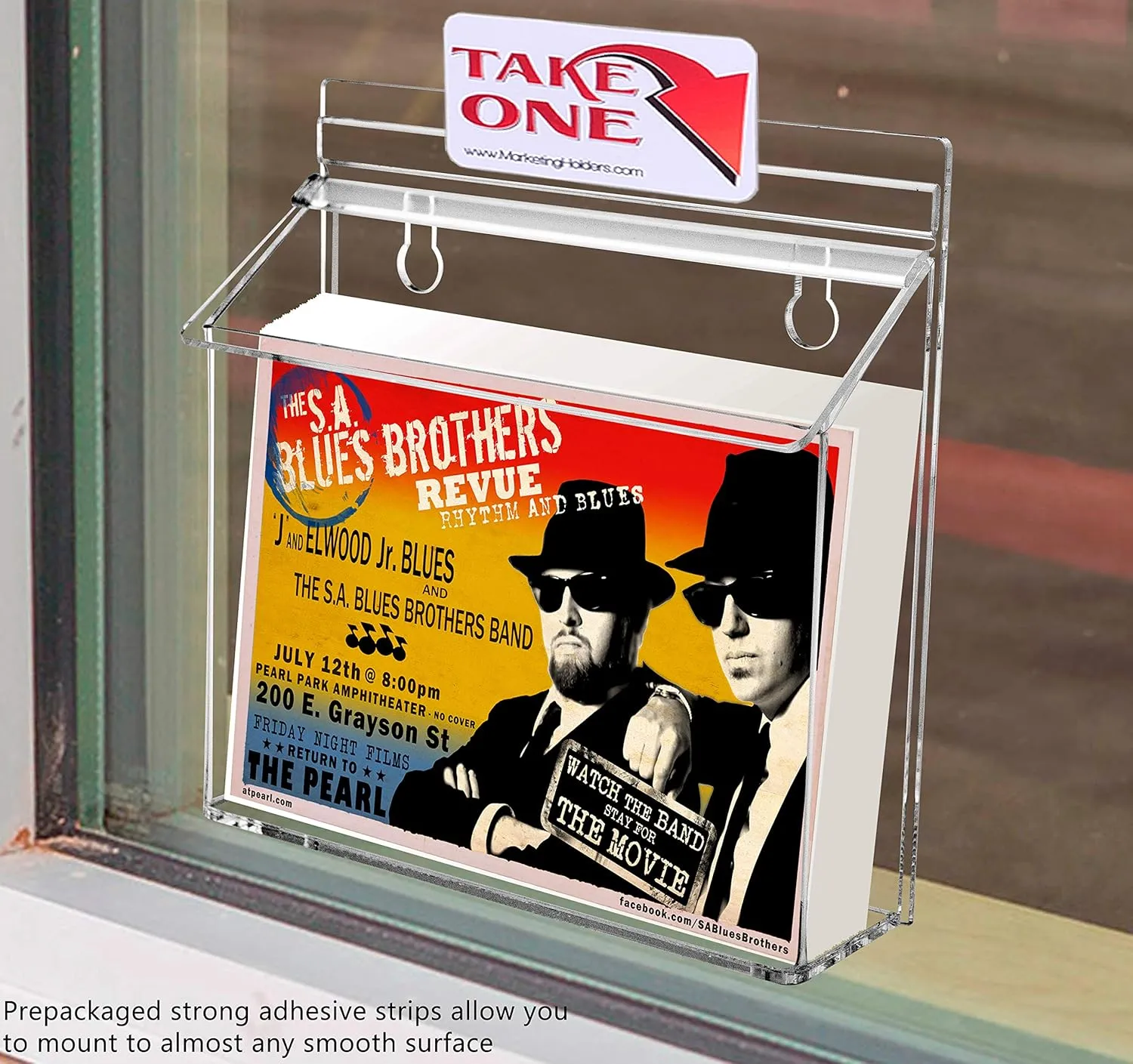 Marketing Holders Outdoor Brochure Holder with Lid Take One Sticker and Adhesive Strips Holds 7.5" x 5.5" Printed Materials Postcards Display Box Wall Mount Clear Acrylic Organizer