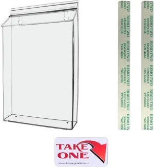 Marketing Holders Outdoor Flyer Holder Holds 8.5" x 11" Advertisements Clear Acrylic Wall Mount Catalog Box with Lid Includes Take One Sticker and Adhesive Strips