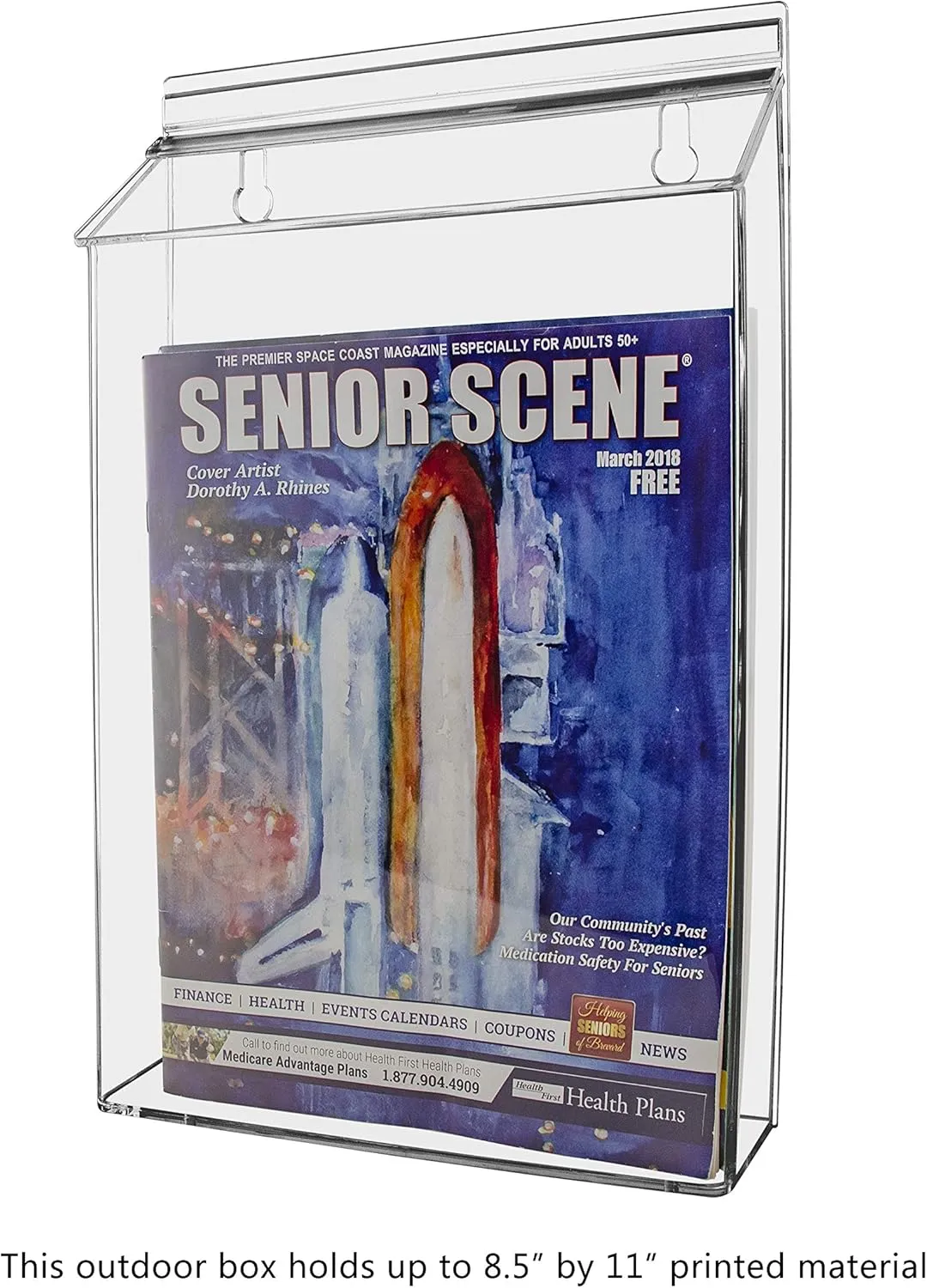 Marketing Holders Outdoor Flyer Holder Holds 8.5" x 11" Advertisements Clear Acrylic Wall Mount Catalog Box with Lid Includes Take One Sticker and Adhesive Strips