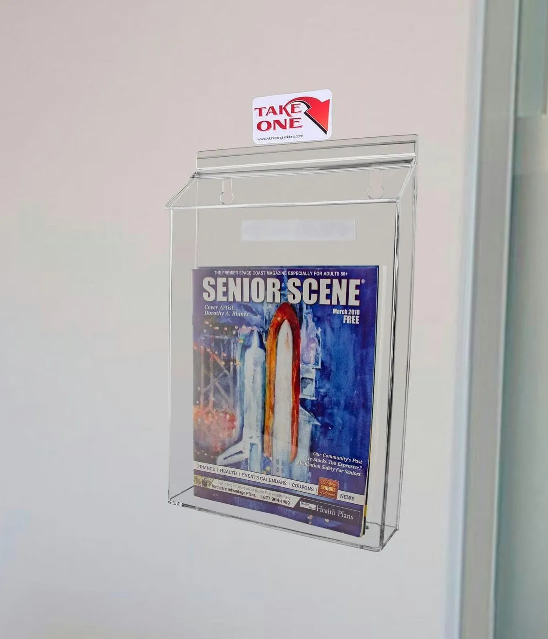Marketing Holders Outdoor Flyer Holder Holds 8.5" x 11" Advertisements Clear Acrylic Wall Mount Catalog Box with Lid Includes Take One Sticker and Adhesive Strips