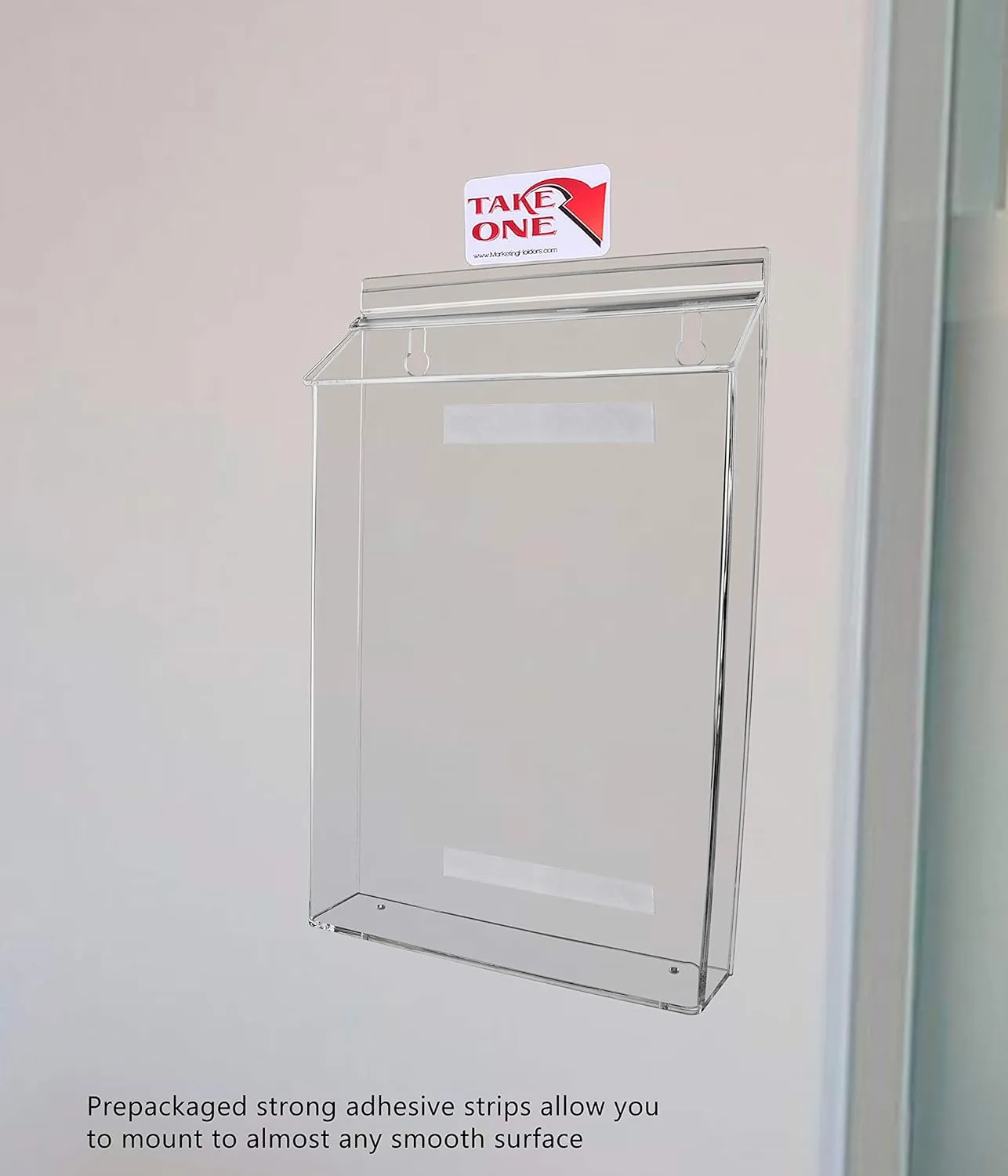 Marketing Holders Outdoor Flyer Holder Holds 8.5" x 11" Advertisements Clear Acrylic Wall Mount Catalog Box with Lid Includes Take One Sticker and Adhesive Strips