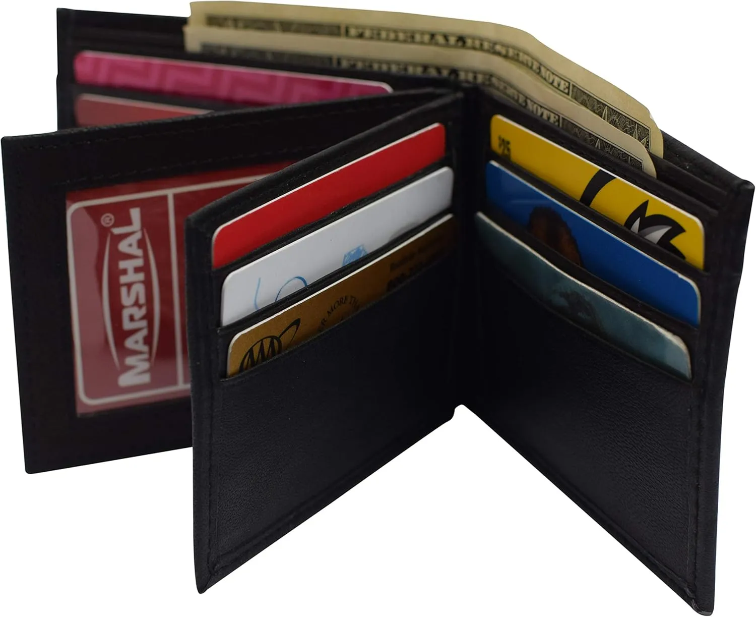 Marshal RFID Leather Mens Wallet Black Bifold Fixed Flip 3