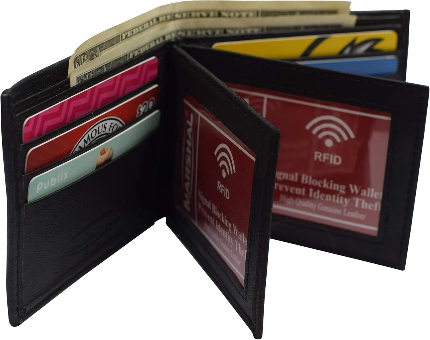 Marshal RFID Leather Mens Wallet Black Bifold Fixed Flip 3