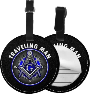 Masonic Shriner Freemason Compass Round Leather Luggage Tags for Travel Bags Backpacks Handbags,3.7in