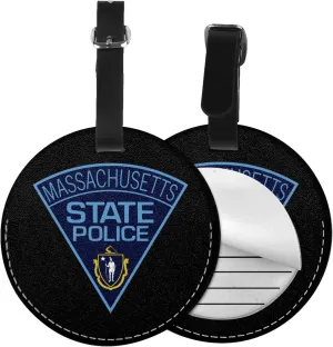 Massachusetts State Police Round Leather Luggage Tags for Travel Bags Backpacks Handbags,3.7in