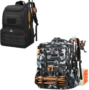 MATEIN Fishing Backpack with Tackle Boxes 3700, Extra Large Heavy Duty Tackle Bag with 4 Trays, Fishing Backpack Tackle Box, Water Resistant Tackle Backpack Fishing Bags with Cooler & Rod Holders