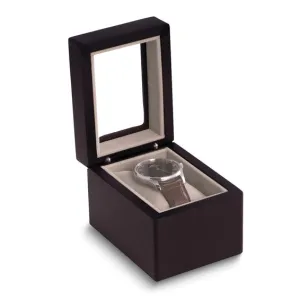 Matte Black Finish Glass Window Velour Lined Wooden Single Watch Case