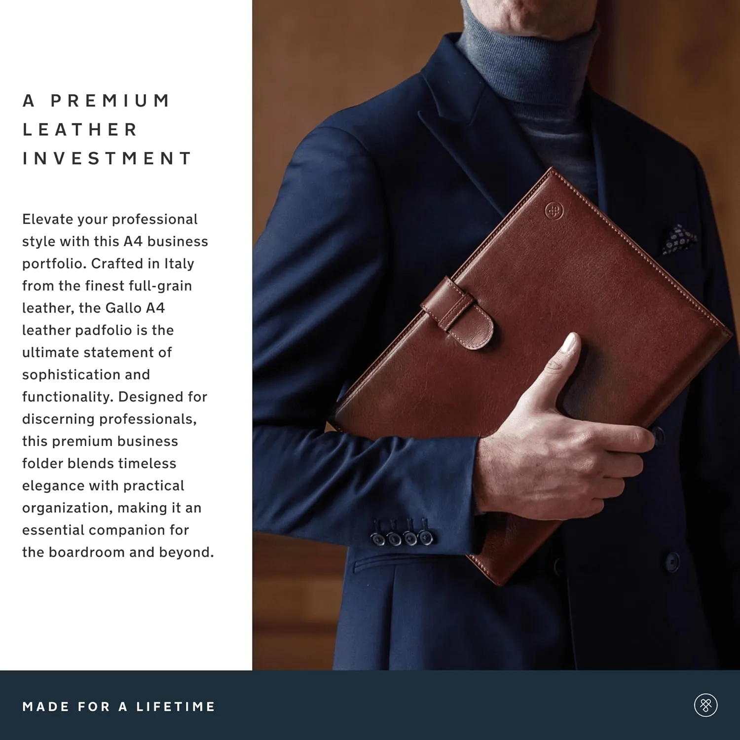Maxwell Scott - Luxury Italian Leather Business Document Padfolio for Men Women with Organizer Panel - The Gallo Black