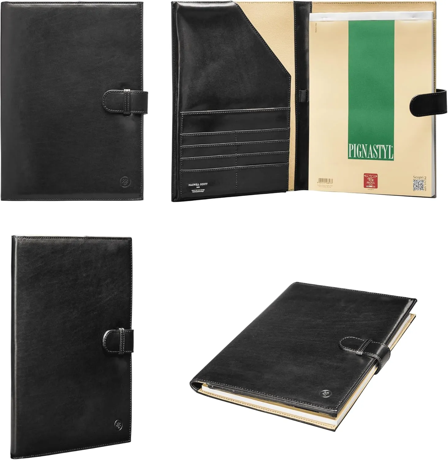 Maxwell Scott - Luxury Italian Leather Business Document Padfolio for Men Women with Organizer Panel - The Gallo Black