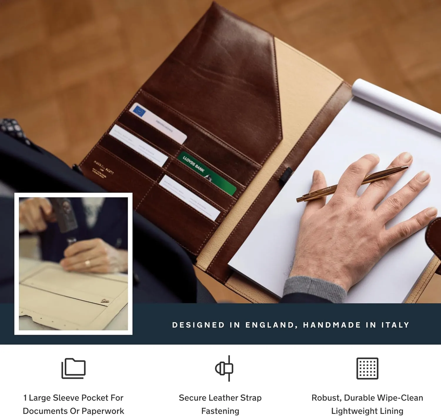 Maxwell Scott - Luxury Italian Leather Business Document Padfolio for Men Women with Organizer Panel - The Gallo Black