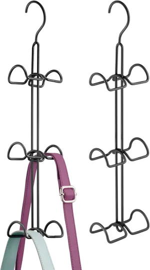 mDesign Metal Wire Over The Closet Rod Hanging Storage Organizer Hanger for Storing and Organizing Purses, Backpacks, Satchels, Crossovers, Handbags - 2 Pack - Black