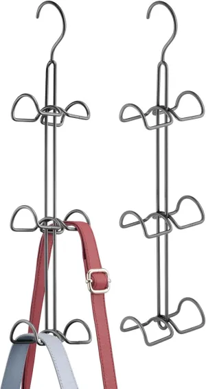 mDesign Metal Wire Over The Closet Rod Hanging Storage Organizer Hanger for Storing and Organizing Purses, Backpacks, Satchels, Crossovers, Handbags - 2 Pack - Graphite Gray