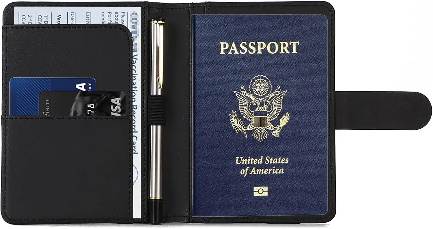 Melsbrinna Premium Leather Passport Holder Covers Case, Waterproof Rfid Blocking Travel Wallet Passport Holder with Pen Holder, Cute Passport Book for Women/Men