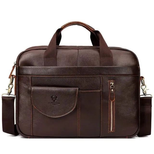 Men Briefcases Laptop Bags Black Cow Leather Handbag